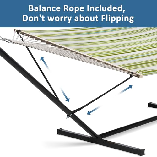 Image of SUNCREAT Portable Double Hammock with Stand, 475 lbs Capacity, Heavy Duty Two Person Hammock with Stand Included, Green Stripe