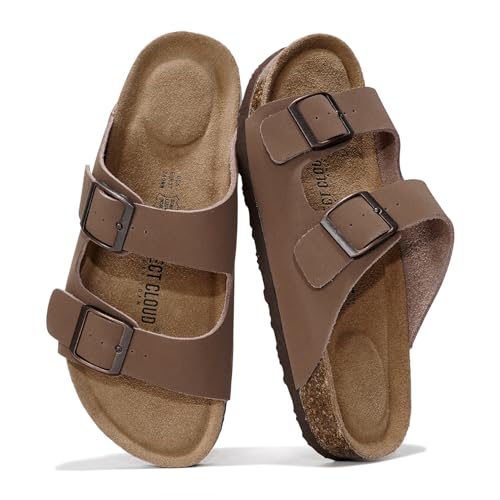 Project Cloud Genuine Leather Flat Sandals Women 2025 Beach Essentials Womens Sandals Memory Foam Vacation Essentials Slides for Women Footwear (Venita, Tan, 7.5)