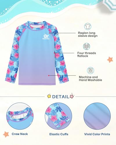 Image of BesserBay Girls Rash Guard UPF 50+ Raglan Sleeve Quick Dry Swim Shirt 4-12 Years