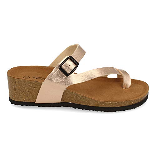 shoes&blues.es 58041-Sandalia Mujer de Esclava con Cuna Bio, Planta Anatomica y Hebilla en el Empeine. Primavera Verano 2020. Talla 38 Champan