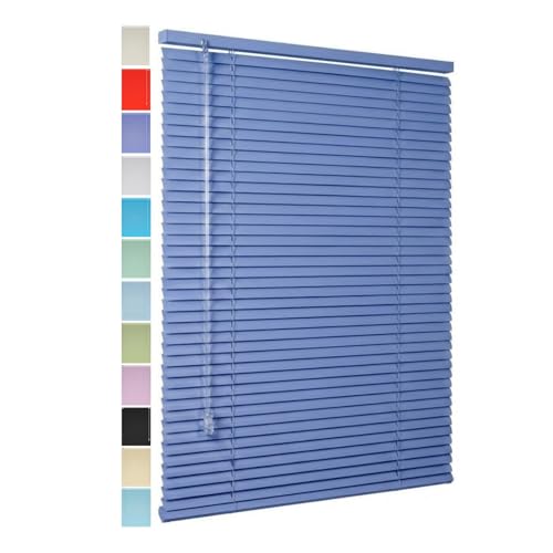 Persianas Sin Taladrar de Aluminio Sin Cordón, Estor Veneciano para Oficina y Sala, Protección Solar y Antihumedad, Medida Personalizable 60 90 120 160 cm(Azul Marino)