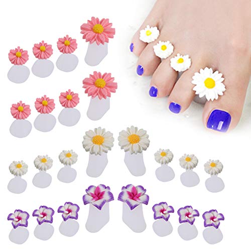 24 Pieces Silicone Toe Separators Spreader Set,MWOOT Gel Toe Divider Spacer Cushions With Daisy Flower Chamomile Pattern Nail Art Tools for Gel Polish Coating Painting Pedicure