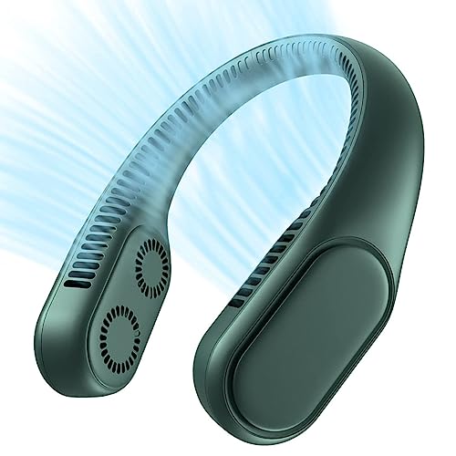 WYUYIWH Ventilador de cuello con cuatro turbos, ventilador portátil mejorado sin aspas, recargable por USB, bajo ruido, fuerte ventilador manos libres sin hojas, regalo para exteriores, camping, azul