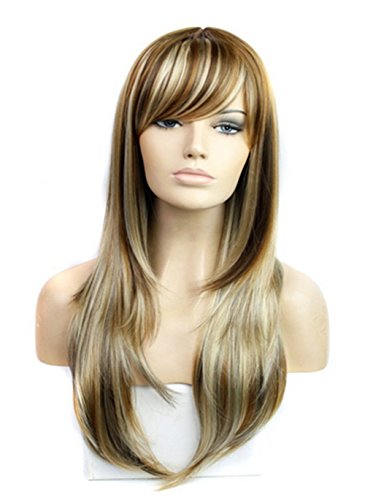 New Women/ladies/girls Long Straight Full Hair Wig Blonde Mixed with Light Brown Hair Wig