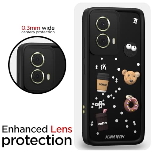 Image of Outlouders Back Cover for Motorola Moto G85 | 3D Cartoon Bear Cute Fun Silicone Full Body Protection Bumper Case (Black)
