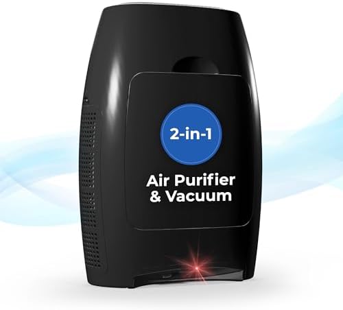 EyeVac Air 2-in-1 HEPA Air Purifier & Touchless Vacuum Automatic Dustpan - Ultra Fast & Powerful - Covers 600 Sq ft - Corded Canister Vacuum, Bagless, Automatic Sensors, 1000 Watt (Black/Black)