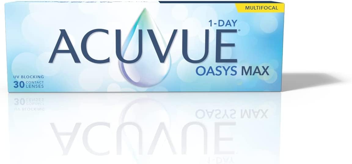 Acuvue Oasys Max 1-Day MULTIFOCAL Lentes diarias con Tecnología TearStable, filtro de luz OptiBlue y diseño Pupil Optimized, -4.50 dpt, diámetro 14.3 mm, 30 unidades, +1.50 adición, curva base 8.4 mm