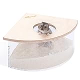 Niteangel Animal Sand-Bath Box: - Acrylic Critter's Sand Bath Shower Room & Digging Sand Container for Hamsters Mice Lemming Gerbils or Other Small Pets (Triangle, Birch-Wood)