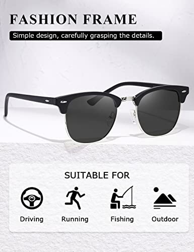 AEVOGUE Polarized Sunglasses For Women And Men Semi Rimless Frame Retro Sun Glasses AE0369 (Matte Black Grey Lens&Grey Tortoiseshell Grey Lens)4
