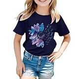 T Shirt Mädchen Blumendruck Kurzarm Rundhals Baumwolle Oberteile Pullover Lässiges Kleidung Sport Running Tops Mode Casual Sportshirt Teenager Basic Freizeit Croptop (1-Dark Blue, 10-11Years)