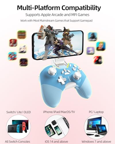 Image of iPhone Controller with Phone Clip, Hall Effect Joystick Wireless Bluetooth Gaming Controller for Android /iPhone /Apple Arcade MFi Games /PC /Switch /Steam with Macro /Lock Joystick Speed /6-Axis /Motor /Turbo