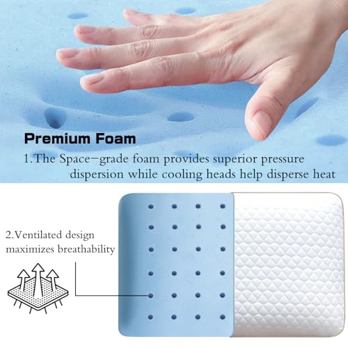 Sofslee Memory Foam Pillows Standard Size, Medium Firm Pillow for Sleeping, Orthopedic Bed Pillow for Side, Back Sleepers, Ventilated Gel Foam Pillow with Washable Cover, 23.6" x 15.7"x 5.1" - image 3