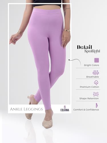 Image of Cotton Ankle Length Leggings for Women & Girls | No See Through | Breathable
