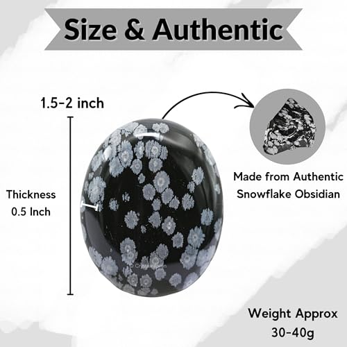 Image of Certified Snowflake Obsidian Crystal Palm Pebbles Stones for Anxiety Stress Relief Massage - AAA Grade Original Healing Gemstone Agate Palm Stone for Yoga Meditation Spiritual Reiki Feng Shui