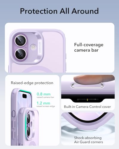 Image of ESR for iPhone 17 Case, Camera Control Cover, Compatible with MagSafe, Shockproof Military-Grade Protection, Magnetic Phone Case for iPhone 17, Classic Hybrid Case, Frosted Light Purple