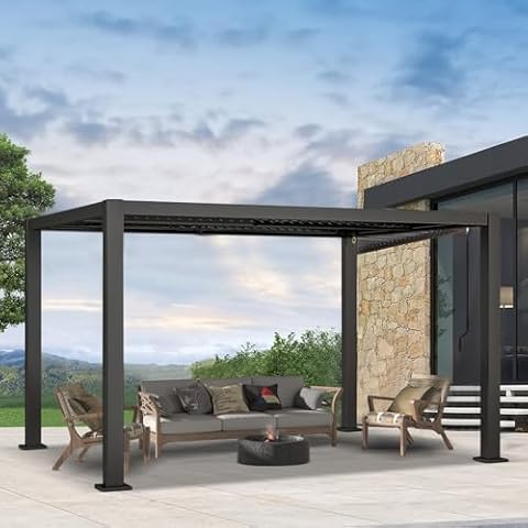 10' ×13' Outdoor Louvered Pergola, Aluminum Outdoor Louvered Pergola Patio with Adjustable Roof for Outdoor Deck (Black, 10x13) Cover