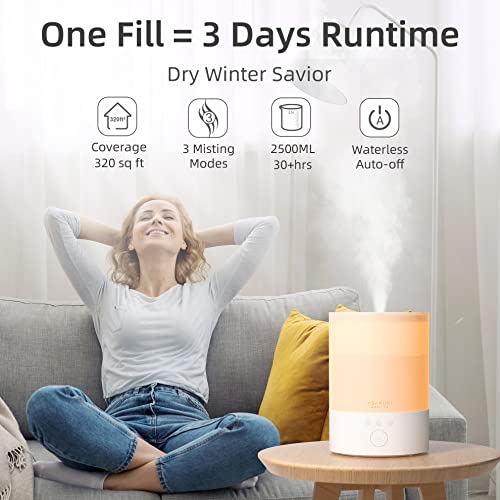 Asakuki 2500 Ml Essential Oil Diffuser, Top Fill Cool Mist Aromatherapy Diffuser For Large Room, 7 Led Lights And 3 Timers, Adjustable Mist With 30 Hrs Running Time, Auto-Off Safety Switch (White) #TOP1