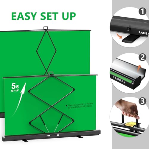 Raubay K97876 [Wider Style] Raubay 78.7 X 78.7In Large Collapsible Green Screen Backdrop Portable Retractable Chroma Key Panel Photo Background With Stand For Video Conference thumb #3