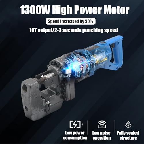 1300W Elektryczny hydrauliczny dziurkacz, 10T Hole Maker do stalowej miedzi żelaznej.Trwałe elektronarzędzie z 5 matrycami.Wydajna maszyna do dziurkowania ze stali kątowej do budowy Warsztaty przemysł