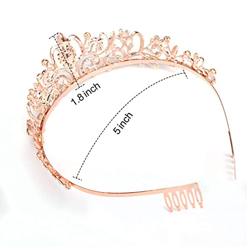 Didder Rose Gold Crystal Tiara Crown Headband Princess Elegant Crown With Combs For Women Girls Bridal Wedding Prom Birthday Party #TOP5