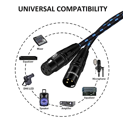 Dremake 15 Foot Xlr Mic Cable, Balanced Xlr 3Pin Male To Female Microphone Patch Cable For Live Sound & Stage, Studio Harmonizer, Mixing Board, Patch Bay, Preamp, Speaker System - Black/Blue Tweed #TOP4