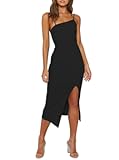 Women&apos;s Adjustable Spaghetti Straps Sleeveless High Waist Split Midi Bodycon Cocktail Party Dress