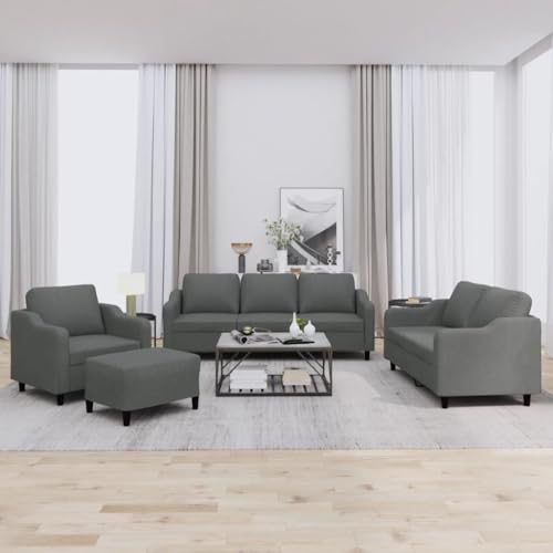 Gecheer 4-TLG. Sofagarnitur Sessel Couch Sofa Wohnzimmersofa Couchgarnitur Designsofa Sitzmöbel Polstermöbel mit Kissen Dunkelgrau Stoff
