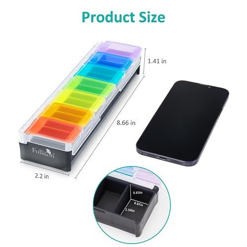 Image of Fullicon Weekly Pill Organizer 7 Day Quick Fill & Spill Proof Designed Large Pill Box with Free Labels Travel Medicine Organizer for Medicine, Vitamin, Fish Oil, Supplement (Rainbow Black Patet)