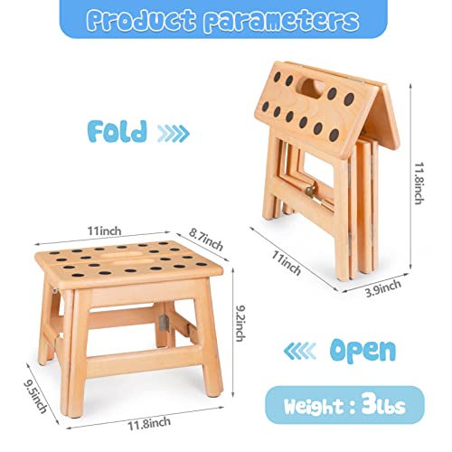 Jiodux Wooden Folding Step Stool 3Rd Generation, 9.2" Height Step Stool For Adults & Kids, Child' Foldable Wood Step Stool For Bed, Kitchen, Outdoor, Holds Up To 300Lbs, Patented Product-1 Pack #TOP1