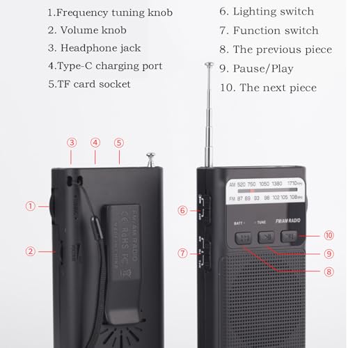 Radio portable rechargeable FM compacte avec lampe torche intégrée pour seniors - 7