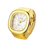 Oidea Orologio da dito per donne e uomini: semplice quadrante quadrato analogico al quarzo orologio ad anello con cinturino elastico in acciaio inossidabile, Cinturino in oro-quadrante bianco