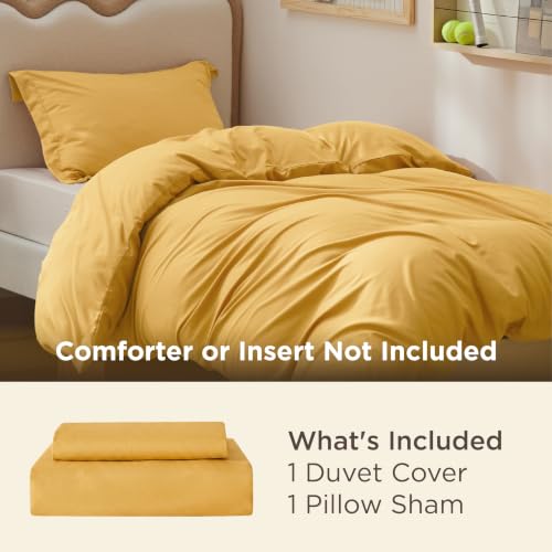 Image of Bedsure Twin /Twin XL Duvet Cover, Double Brushed Bedding Set, Golden Yellow | For Kids & Adults, 68 inchx90 inch Comforter Cover, Hotel Luxury, All Season, Breathable, Easy Care, Lightweight, Zipper Closure