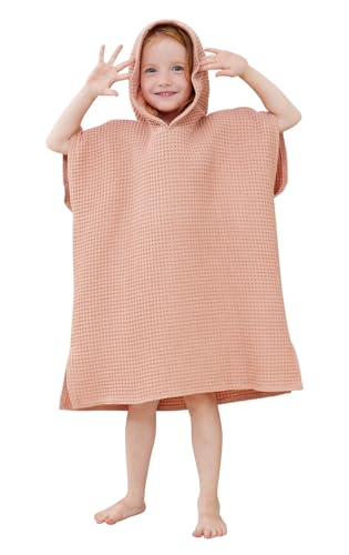 Image of Hooded Poncho Towel for Toddlers Babies Cotton Lightweight Cover-up Bath Beach Changing Towels, 2-5 Years,Salmon