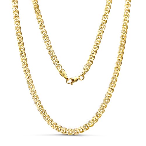 JEWELHEART 14K Gold Double Cuban Link Chain Men - 3mm 3.7mm 4.5mm Diamond Cut Link Necklace - Yellow Real Gold Chain Necklace For Women with Lobster Clasp 16