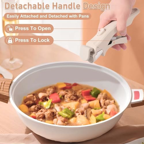 Image of Detachable Pot Handle for Cookware, Universal Removable Pan Grip, Heat Resistance Non-Slip Locking Handle with Oil Brush and Spatula Set for Home Uses(White)