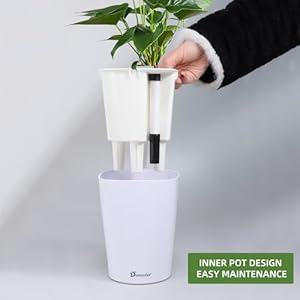 Dexceder 6x7 Self Watering Planter Indoor Outdoor, High Gloss Table Flower Plant Pot with Water Level Indicator (White) Dexceder 6×7 Self Watering Planter Indoor Outdoor High Gloss Table Flower Plant Pot with Water Level Indicator White