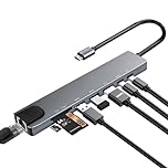 USB C Hub with Ethernet Adapter, 8 In 1 USB-C Multiport Adapter with 100W PD, 4K HDMI, USB 3.0/2.0, Type-C Port, SD/TF Card Reader, Type C Hub for MacBook, Acer, Laptops, Surface, iPad, and More