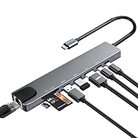8 in 1 USB C Hub, USB C Multiport Adapter mit Ethernet, PD 100W, 4K HDMI, USB 3.0 & USB 2.0 Anschlüsse, SD&TF Kartenleser, Typ C Hub für MacBook Air/Pro, iPad, Samsung, Dell XPS, HP