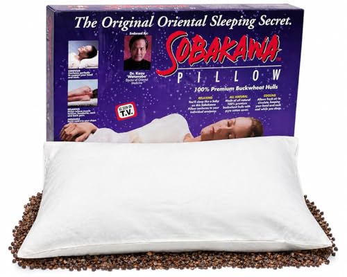 Sobakawa Traditional Buckwheat Standard Size Pillow Organic Cotton with Natural Technology for Cool Sleep, Neck Support for Back and Side Sleepers or as a Meditation Cushion,White