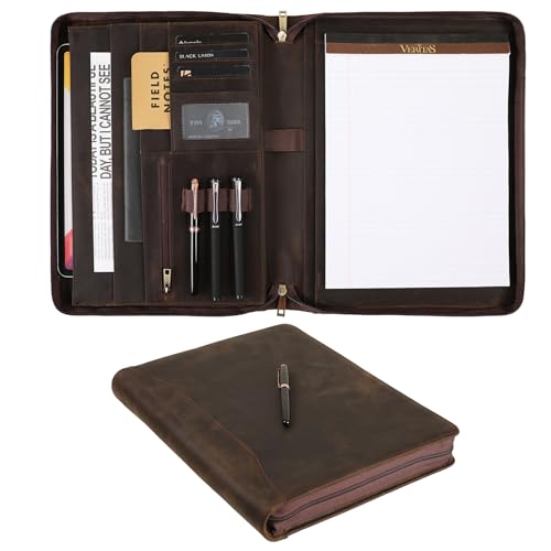 GZRHKJ Genuine Leather Portfolio,11"×14" Padfolio Organizer with Zipper,Professioal Business Portfolio Padfolio for Men and Women,Personalized Engraved Padfolios
