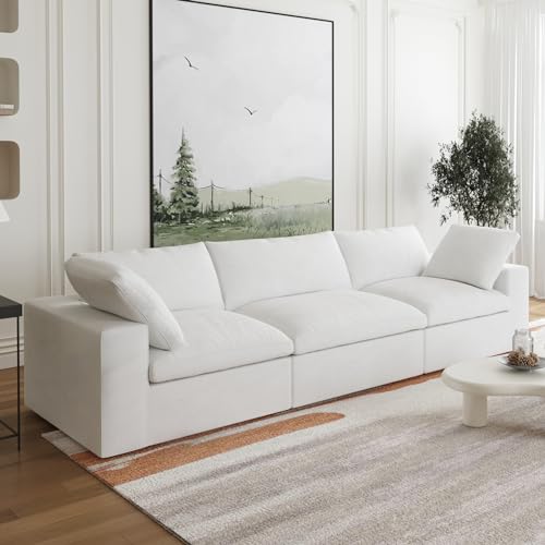Image of JACH Modular Sectional Sofas for Living Room, Deep 3-Seats Convertible Couch, Cushion Covers Removable, Modern Cloud Sectional Couches for Apartment (White), 120WE-3