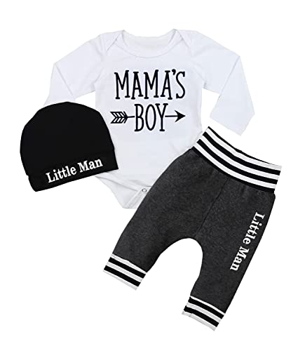 Image of Fommy Newborn Baby Boy Clothes New to The Crew Letter Print Romper+ Pants+Hat 3PCS Outfit