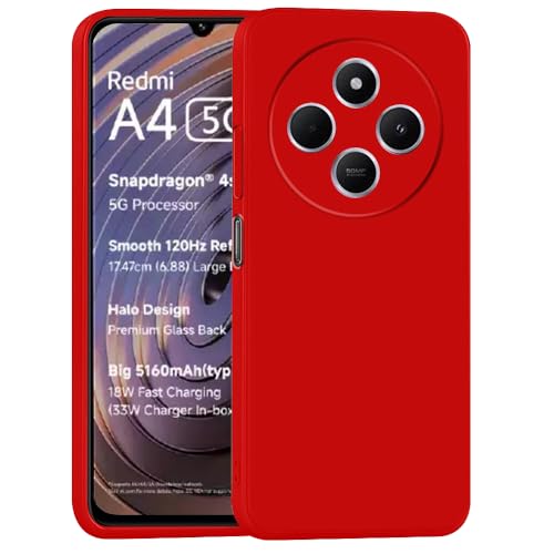Image of Back Cover for Mi Redmi A4 5G / 14C 5G | Full Camera Protection | Premium Liquid Silicon Case | Flexible Bumper Case for Mi Redmi A4 5G / 14C 5G / 14R 5G / Poco C75 5G / M7 5G (Red)