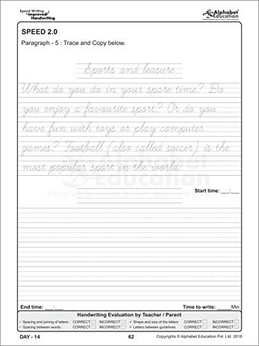 Speed Writing In Improved Handwriting - Cursive writing - Book A (For Age 6-9 Years) - Cursive handwriting practice book