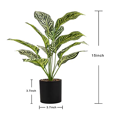 Greenscharm Artificial Potted Plants 15” Fake Plants Green Realistic Faux Plants For Home Office House Desk Shelf Living Room Bathroom Kitchen Greenery Decoration Gc001 (Color1) #TOP5