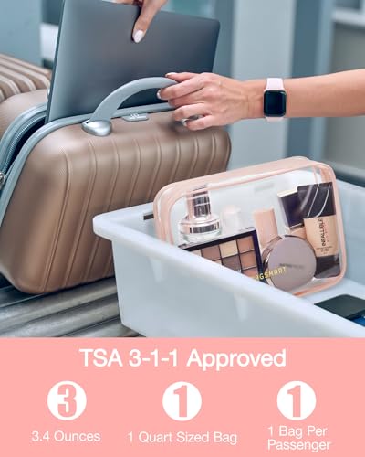 Image of BAGSMART Clear Toiletry Bag 2-Pack TSA Approved Water-Repellent, Nude Pink | Carry on Travel Accessories Bag, Airport Airline Quart Size Bags for Women Men, Makeup Cosmetic Bag
