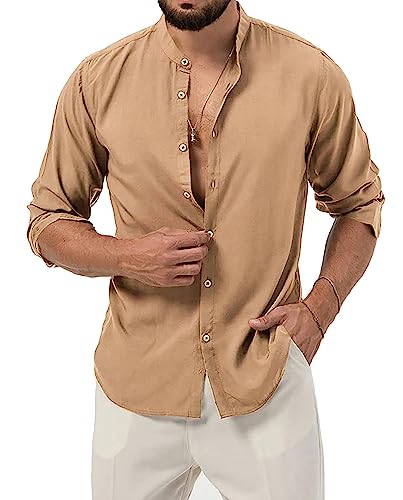 Chemise en lin homme Evoga slim fit beige S pour un look décontracté chic