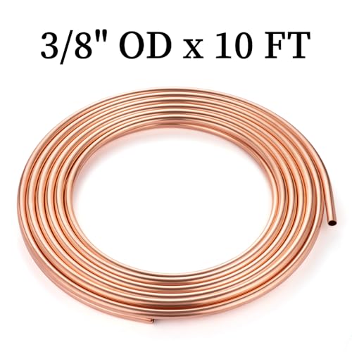 Image of GOORY Copper Tubing 3 /8 inch OD x 0.328 inch ID x 10 FT - 99.9% C12200 Pure ACR Tube - ASTM B280 Refrigeration T2 Copper Tube Soft Coil - Round Seamless Tubing for HVAC System Refrigerator Industry DIY