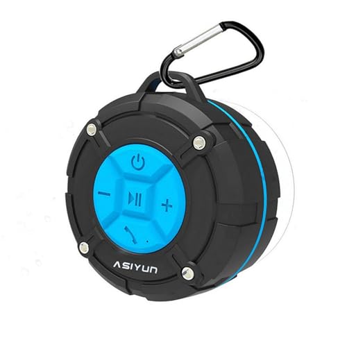 ASIYUN Shower Speaker, IPX7 Waterproof Bluetooth Speaker, Loud HD Sound, Portable Wireless Speaker with Suction Cup & Sturdy Hook, Built-in Mic, for Shower, Pool, Beach, Outdoor(Blue)