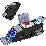 GOBUROS Rolling Baseball Bag with Wheels for 4 Bats, Softball Equipment Bags with Shoe Compartment and Glove Pocket, Large Baseball Catchers Gear Bag with Hook, Gray